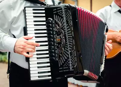 A man playing an accordion in a polka band.