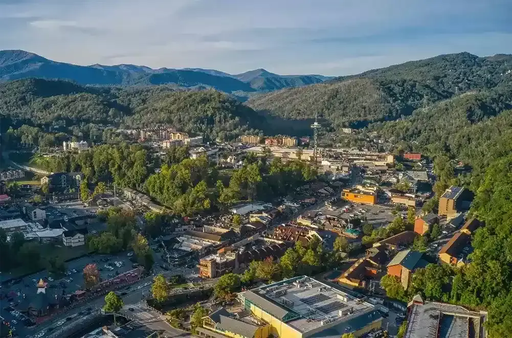 downtown Gatlinburg aerial view