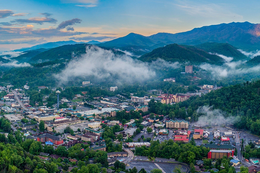 aerial view of downtown Gatlinburg