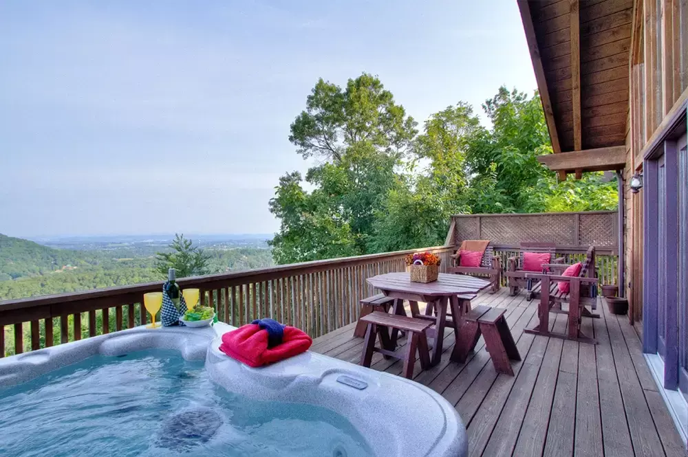 hot tub on deck of Gatlinburg cabin