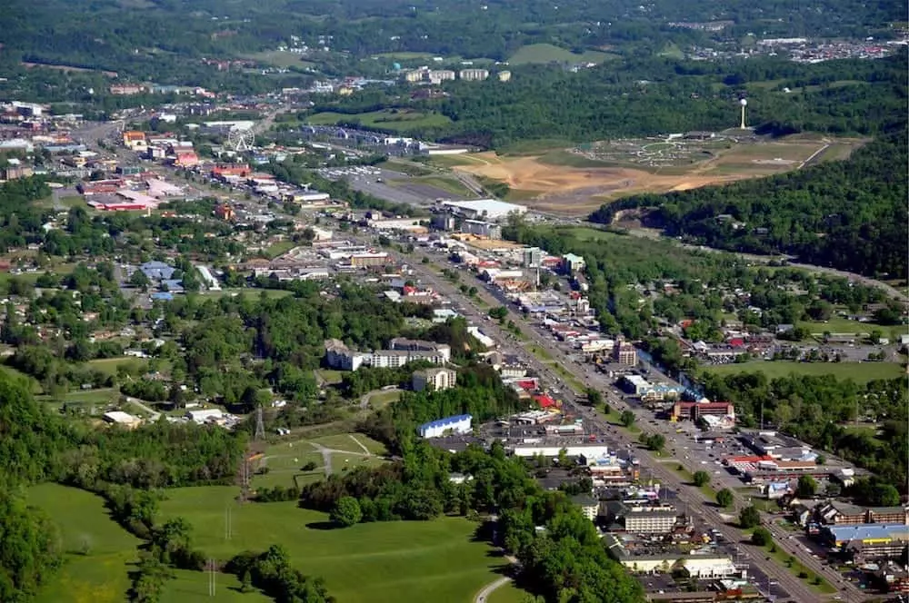 aerial view of Pigeon Forge