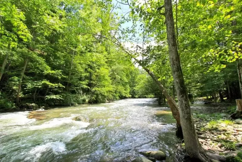 Photo of the rushing water near one of our Gatlinburg cabins on the river.