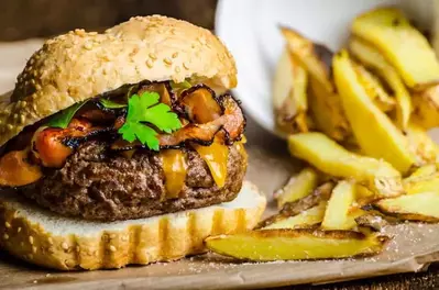 Cheeseburger and french fries.