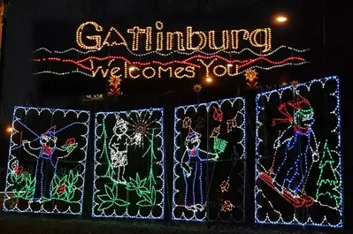 Holiday light display celebrating Christmas in Gatlinburg.