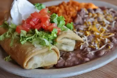 chimichanga with beans and rice