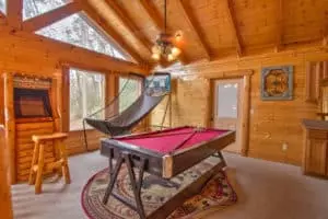 game room in a cabin