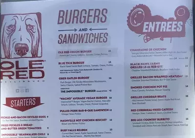 top half of old red gatlinburg menu