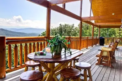 Beautiful photo of the deck of one of our cabins in Gatlinburg Tenn.