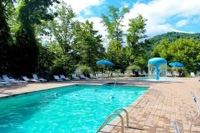 The swimming area at one of our cabins in Gatlinburg with pool access.