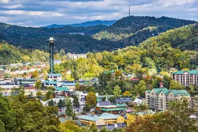 Photograph of downtown Gatlinburg, Tennessee.