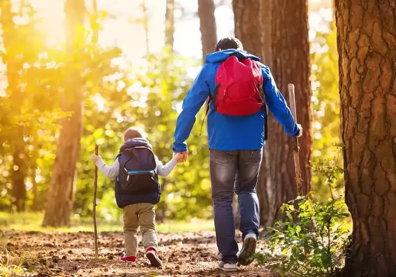 Parent and child hiking