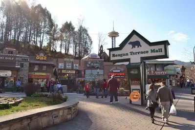 Reagan Terrace Mall with the Gatlinburg Space Needle in the background.