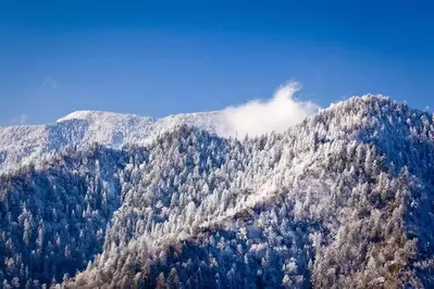 A mountain in Gatlinburg covered in snow.