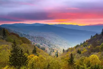 View of Great Smoky Mountains from Gatlinburg TN